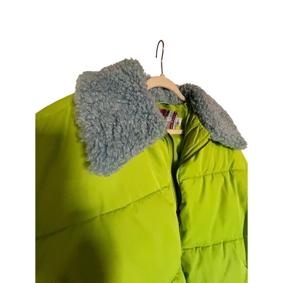 Urban Outfitters | Size L Duckie Faux Shearling Collar Puffer Jacket Lime Green - Picture 6 of 7